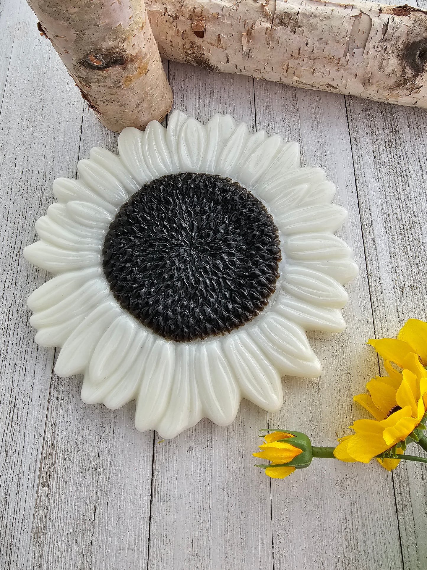Fused Glass Sunflower Dish, White Sunflower