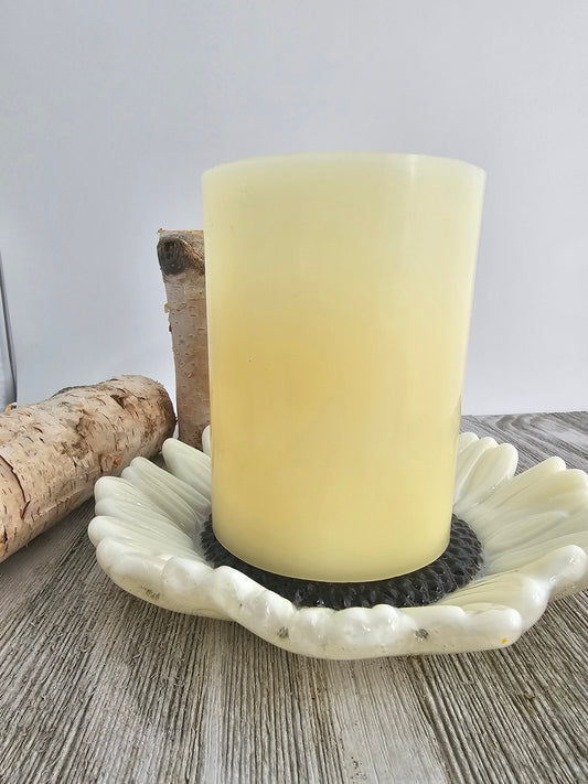 Fused Glass Sunflower Dish, White with Yellow Specks
