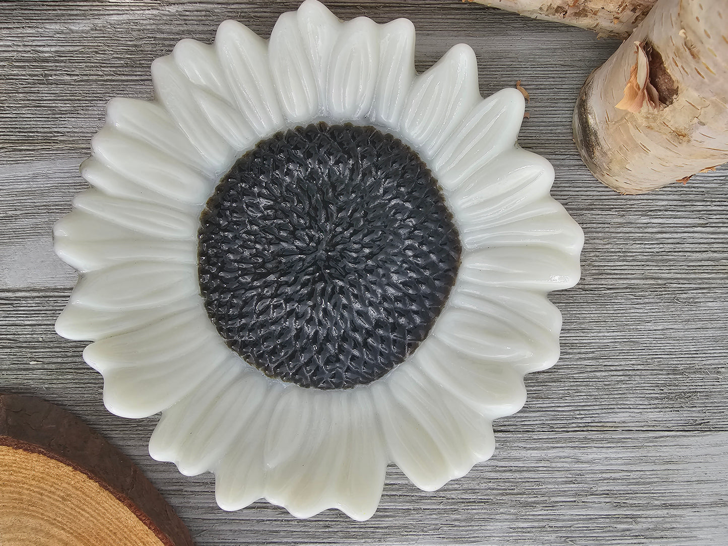 Fused Glass Sunflower Dish, White Sunflower