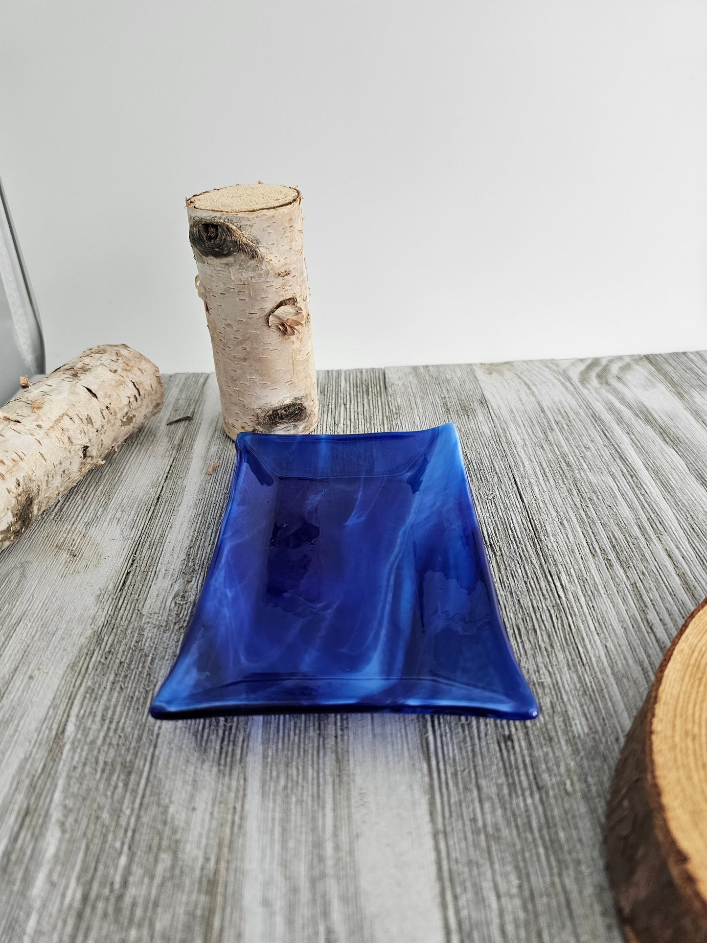 Fused Glass Dish, Blue Streaky Glass, Soap Dish, Candle Holder, Ring Holder, Trinket Dish