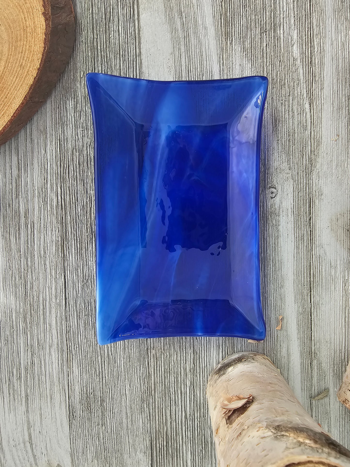 Fused Glass Dish, Blue Streaky Glass, Soap Dish, Candle Holder, Ring Holder, Trinket Dish