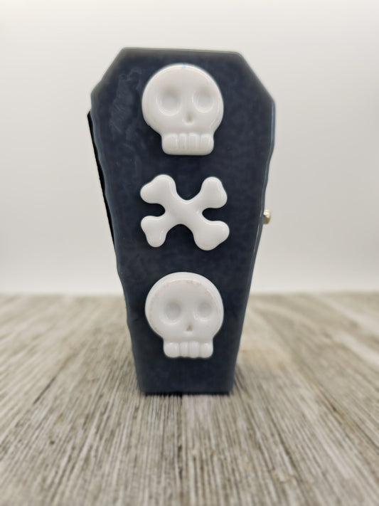 Wooden Coffin Trinket Box with a Fused Glass Lid, Skull and Crossbones