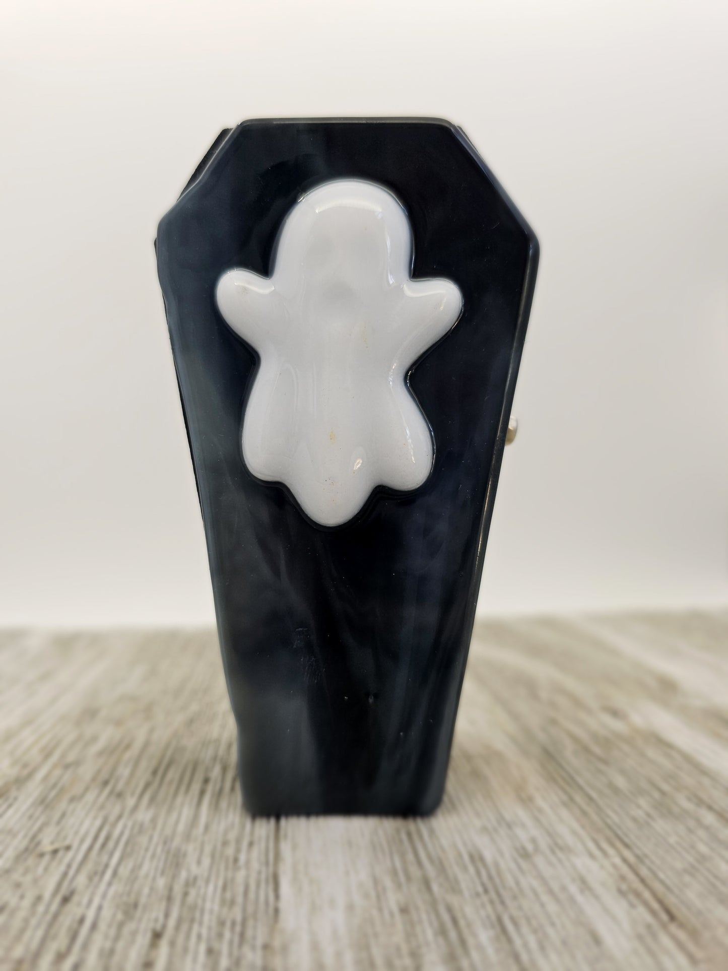 Wooden Coffin Trinket Box with Fused Glass Lid, Ghost