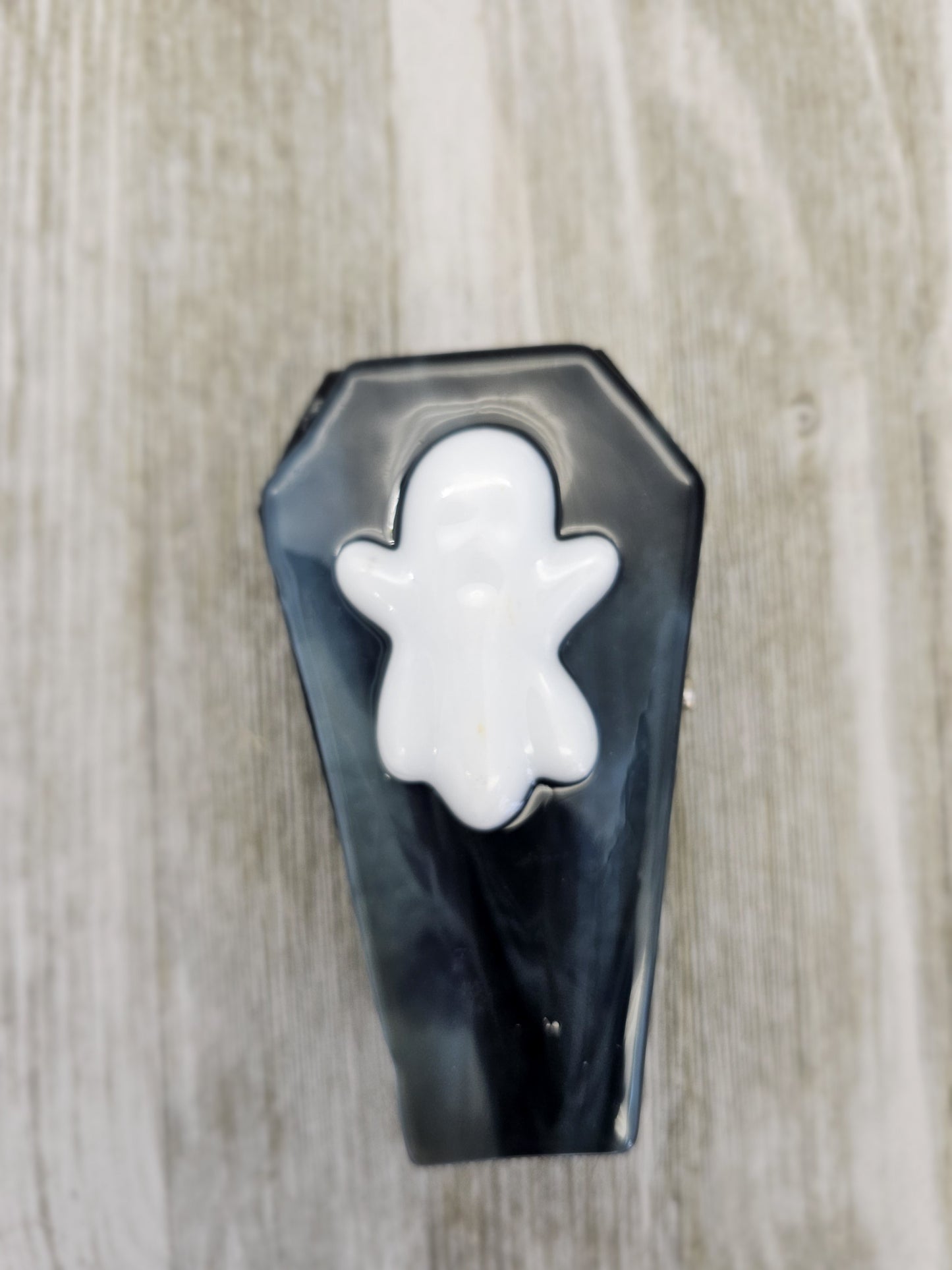 Wooden Coffin Trinket Box with Fused Glass Lid, Ghost