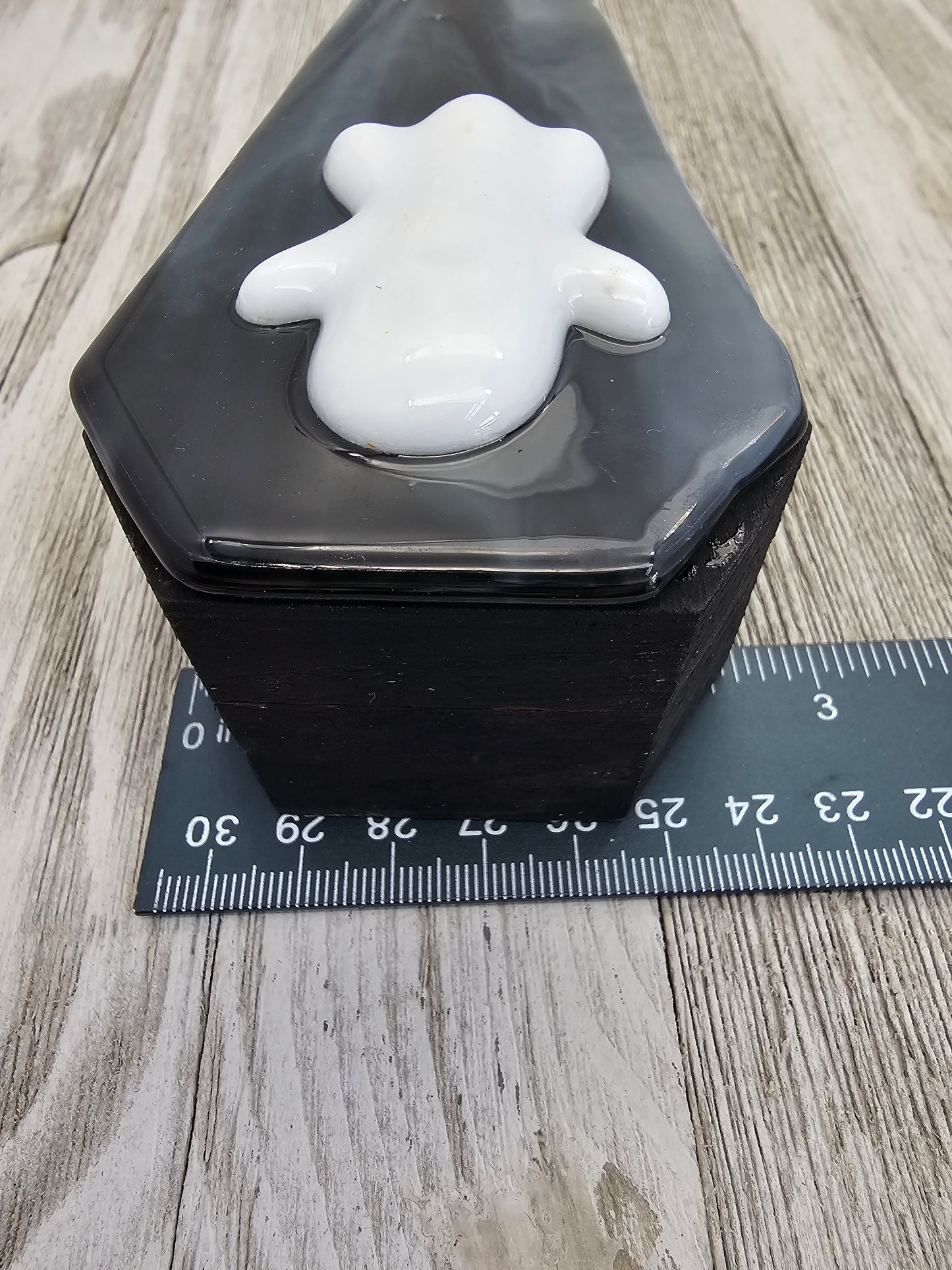 Wooden Coffin Trinket Box with Fused Glass Lid, Ghost