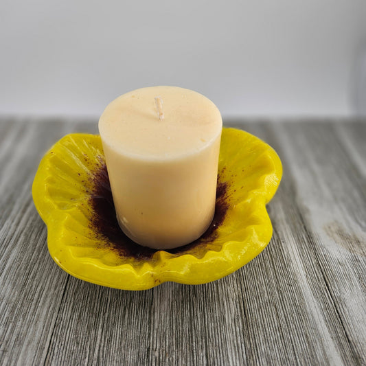 Fused Glass Hibiscus Bowl - Yellow and Red