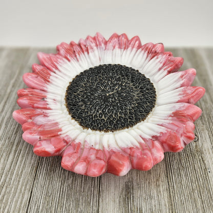 Glass Sunflower Bowl, Pink and White Sunflower