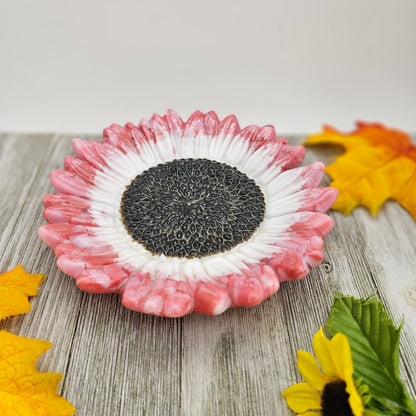 Glass Sunflower Bowl, Pink and White Sunflower