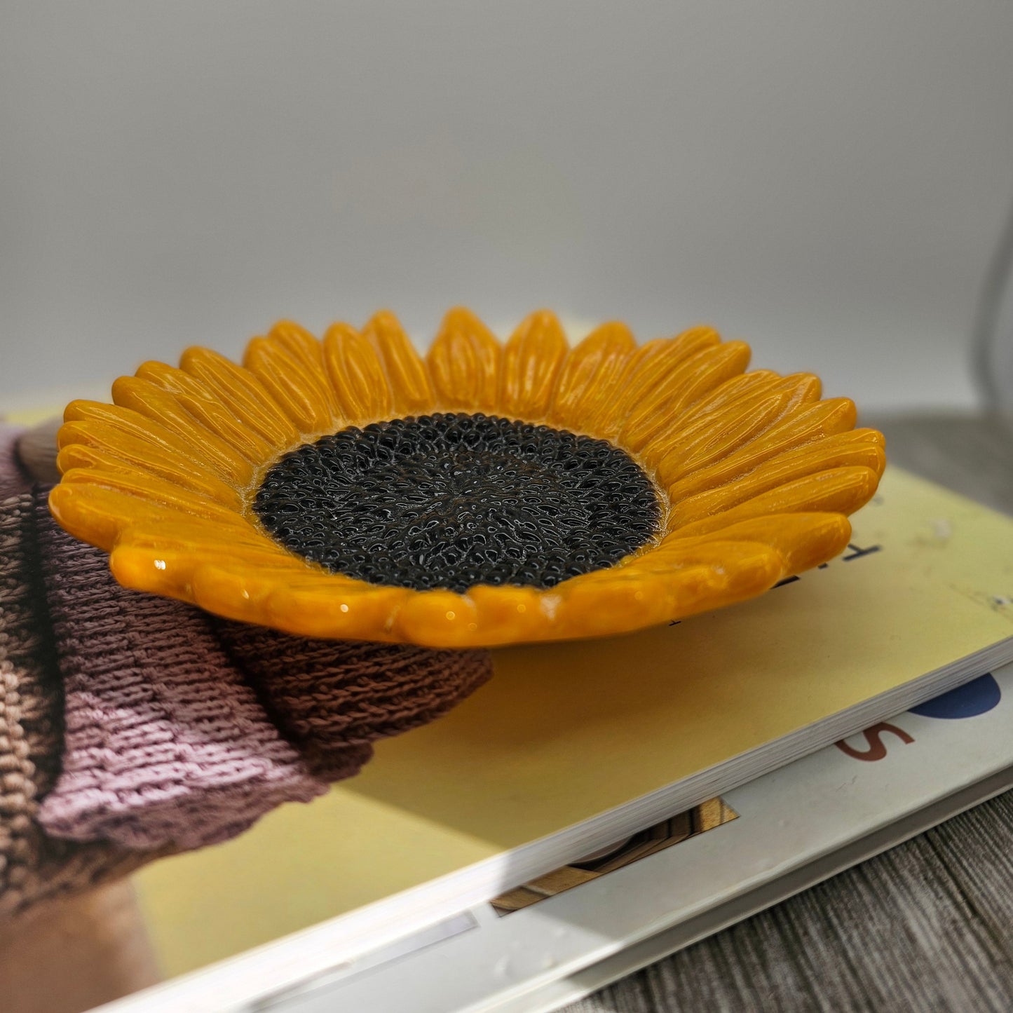 Fused Glass Sunflower Dish, Yellow, Orange Sunflower