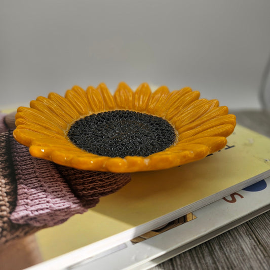 Fused Glass Sunflower Dish, Yellow, Orange Sunflower