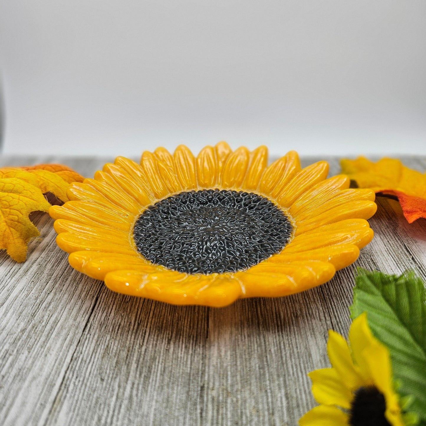 Fused Glass Sunflower Dish, Yellow, Orange Sunflower