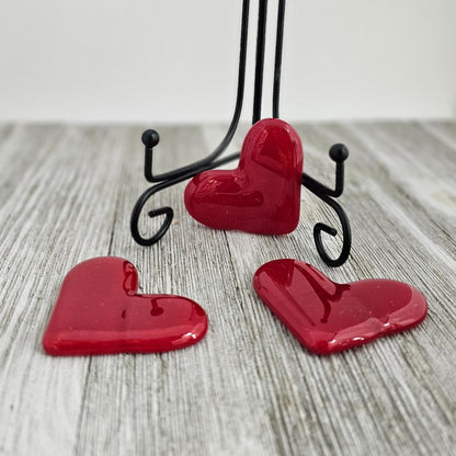 Fused Glass Heart Pendant, Red. 2 Pack Set