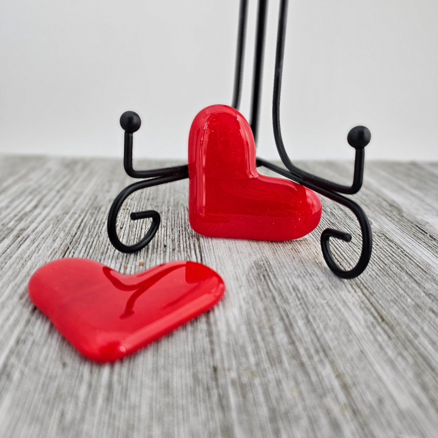 Fused Glass Heart Pendant, Red. 2 Pack Set