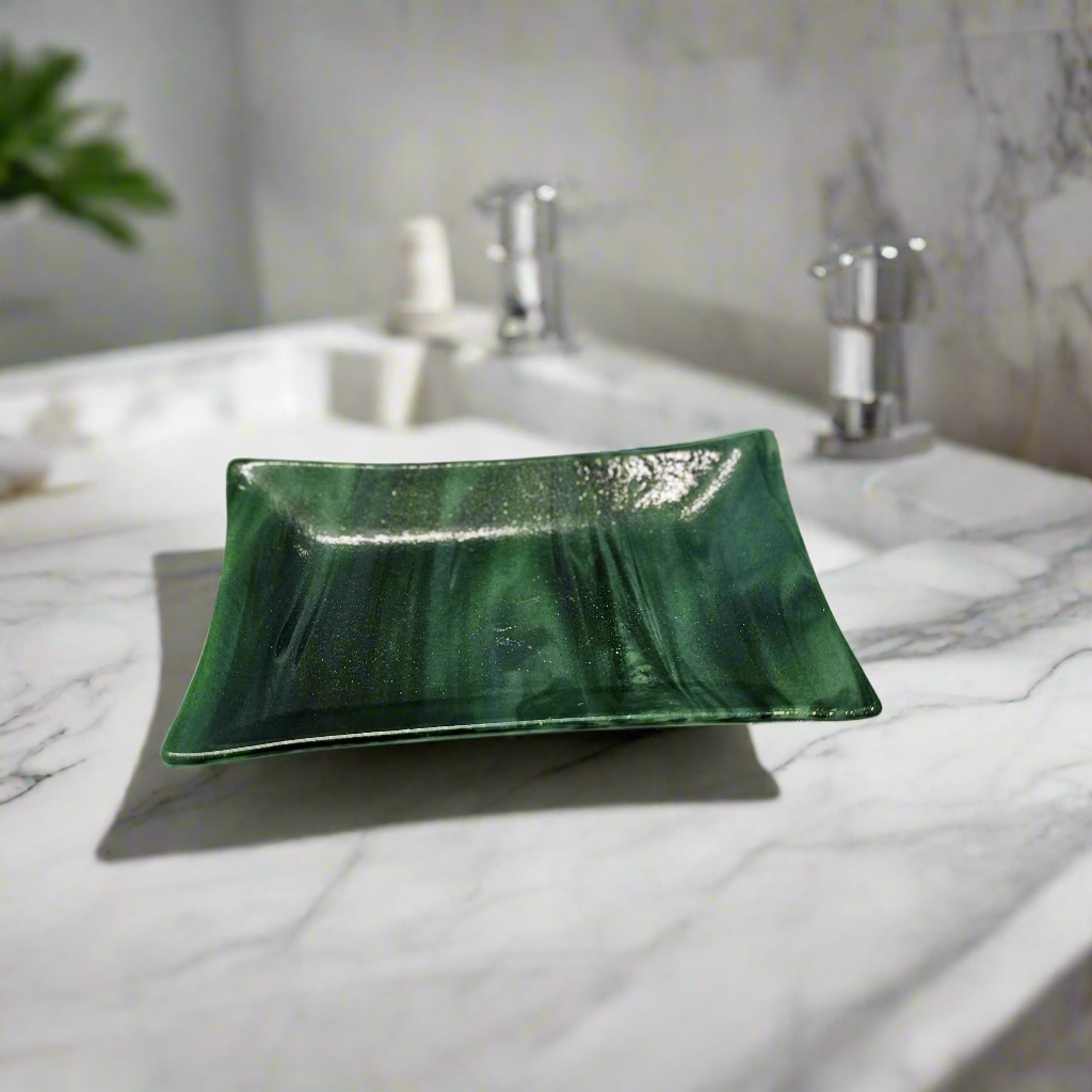 Handmade Fused Glass Dish – Green Streaky Glass