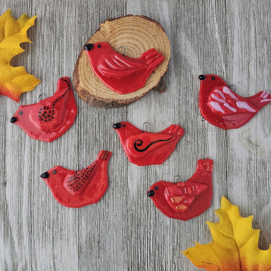 Fused Glass Red Bird Ornament