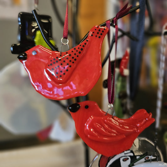 Fused Glass Red Bird Ornament