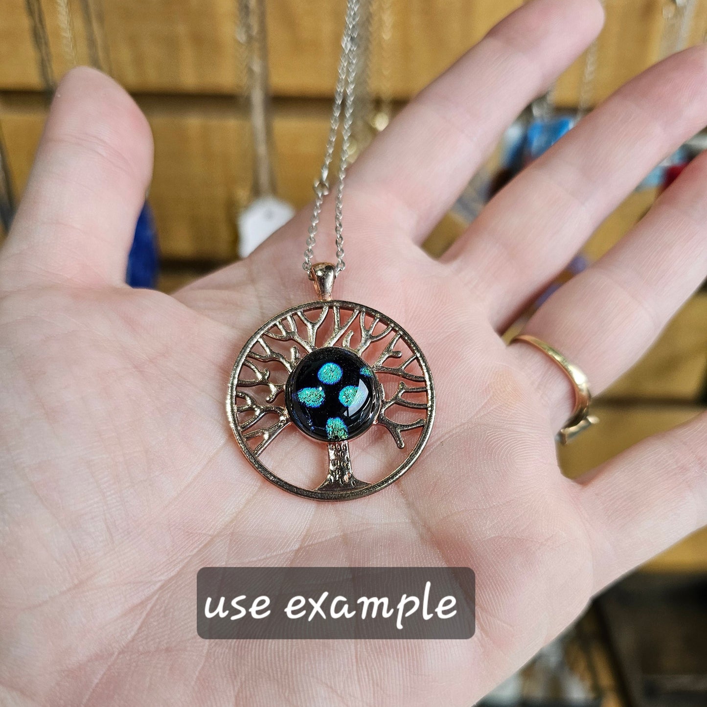 An example of a possible use for the dichroic dots. Use as a necklace or part of a pendant.