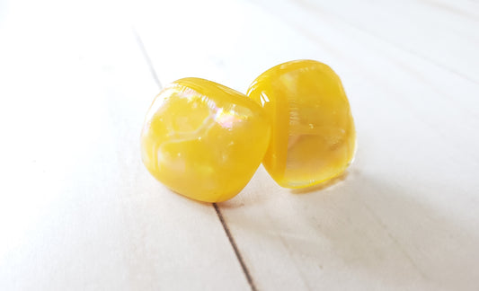 Yellow Iridescent Glass Post Earrings