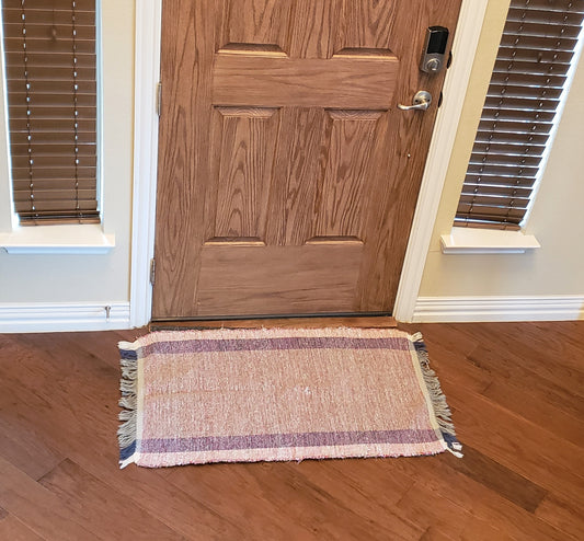 Woven Cotton Rag Rug, Pink and Blue