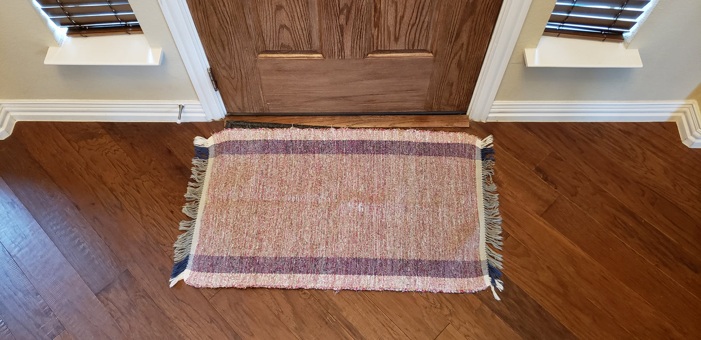 Woven Cotton Rag Rug, Pink and Blue