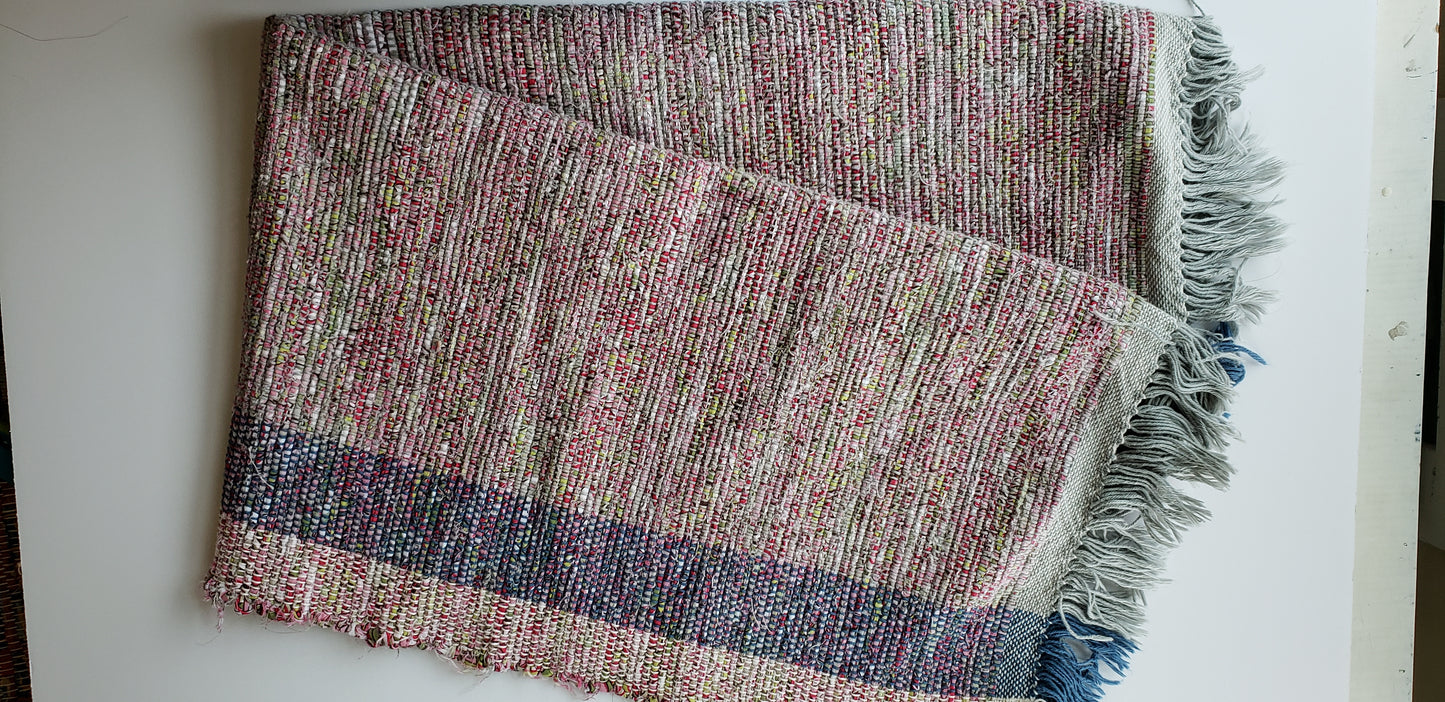 Woven Cotton Rag Rug, Pink and Blue