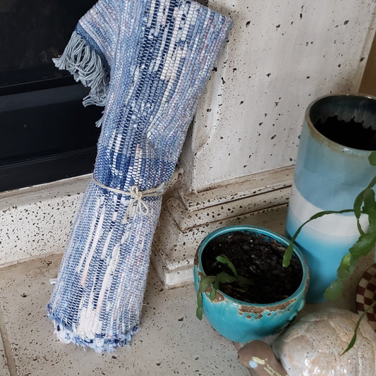 Blue Striped Woven Rag Rug