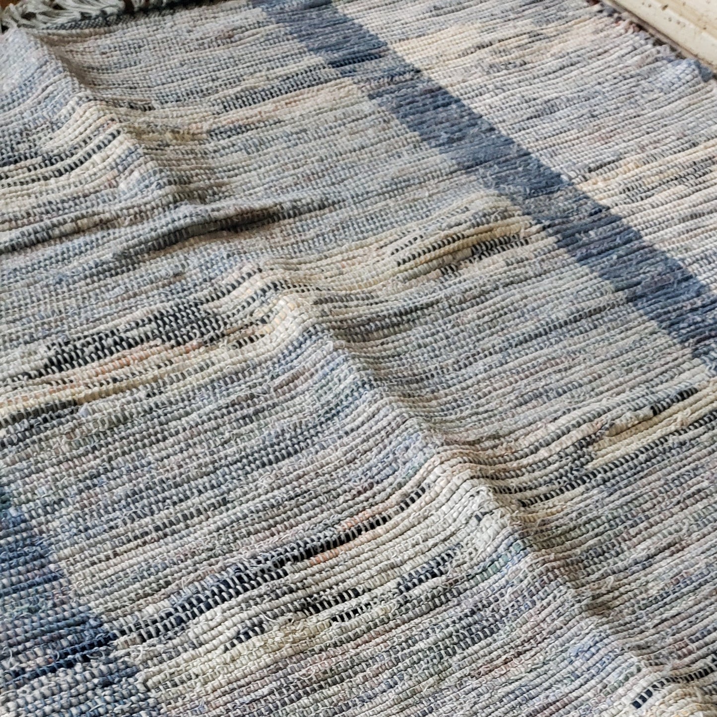 Blue Striped Woven Rag Rug