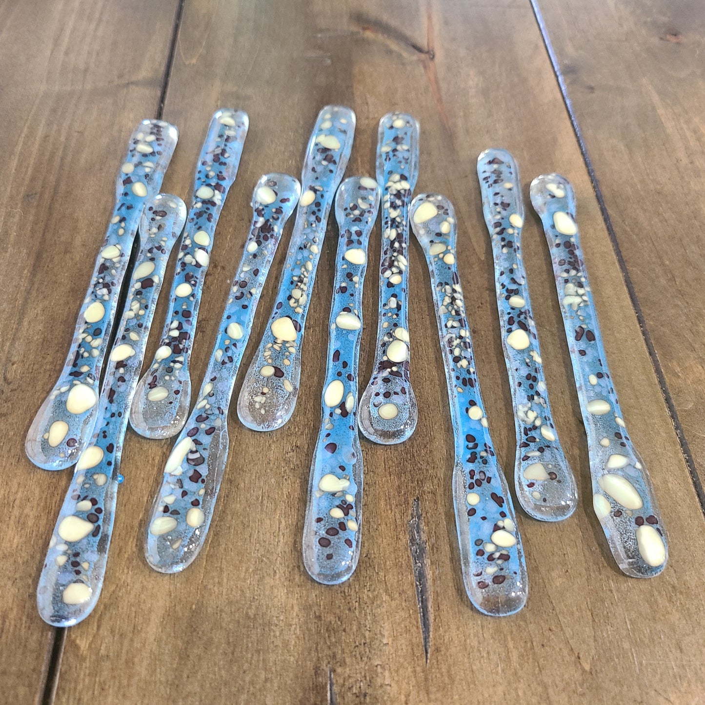 Blue Fleck Swizzle Sticks, Glass Drink Stirrer