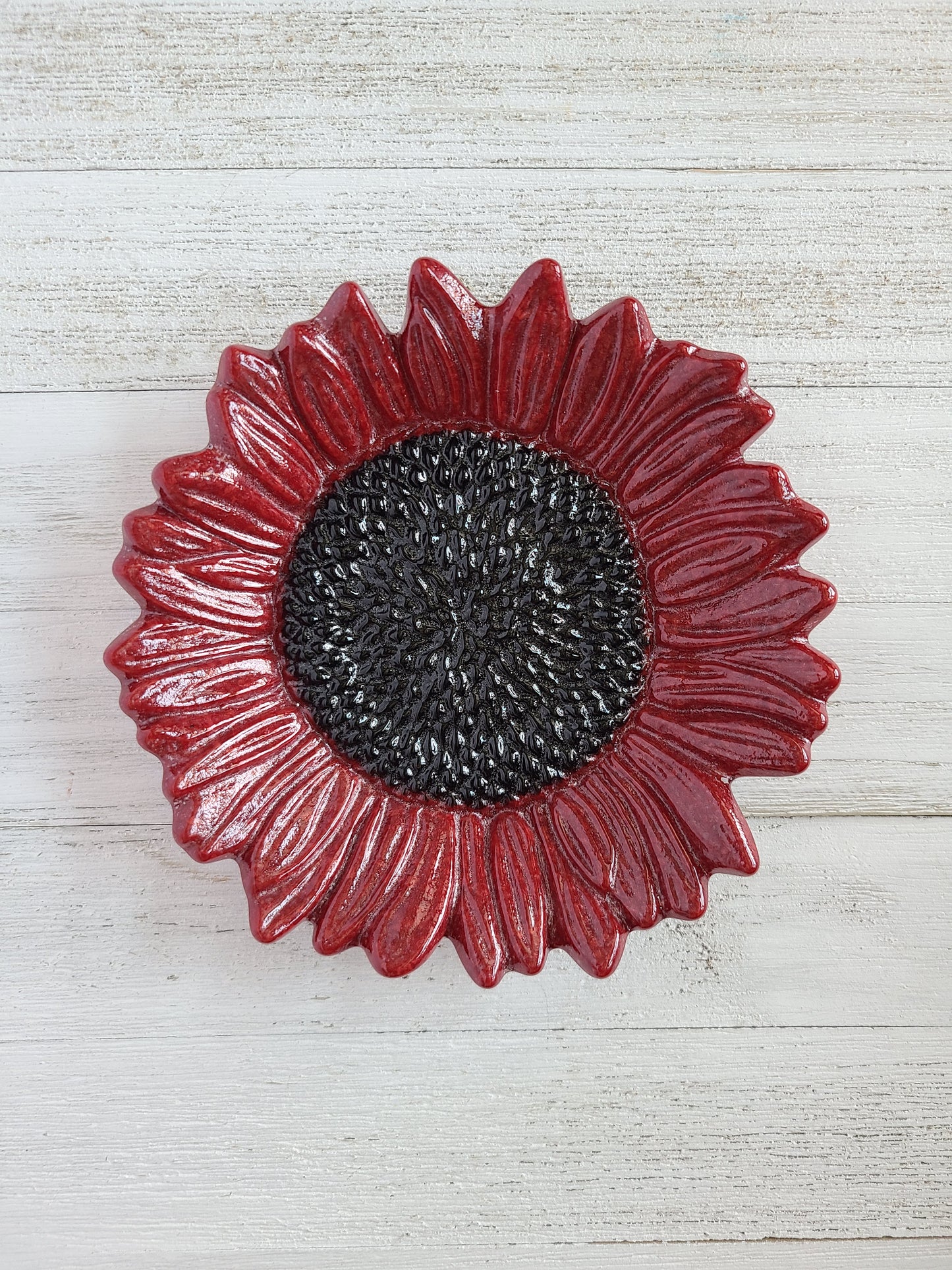 Fused Glass Sunflower Dish, Red Sunflower
