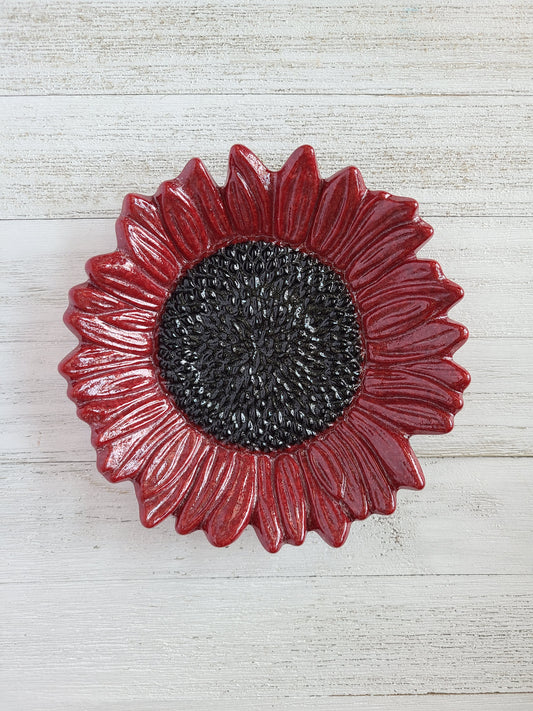 Fused Glass Sunflower Dish, Red Sunflower