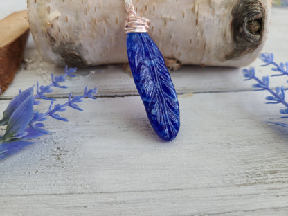 Fused Glass Feather Pendant, Blue and White Glass