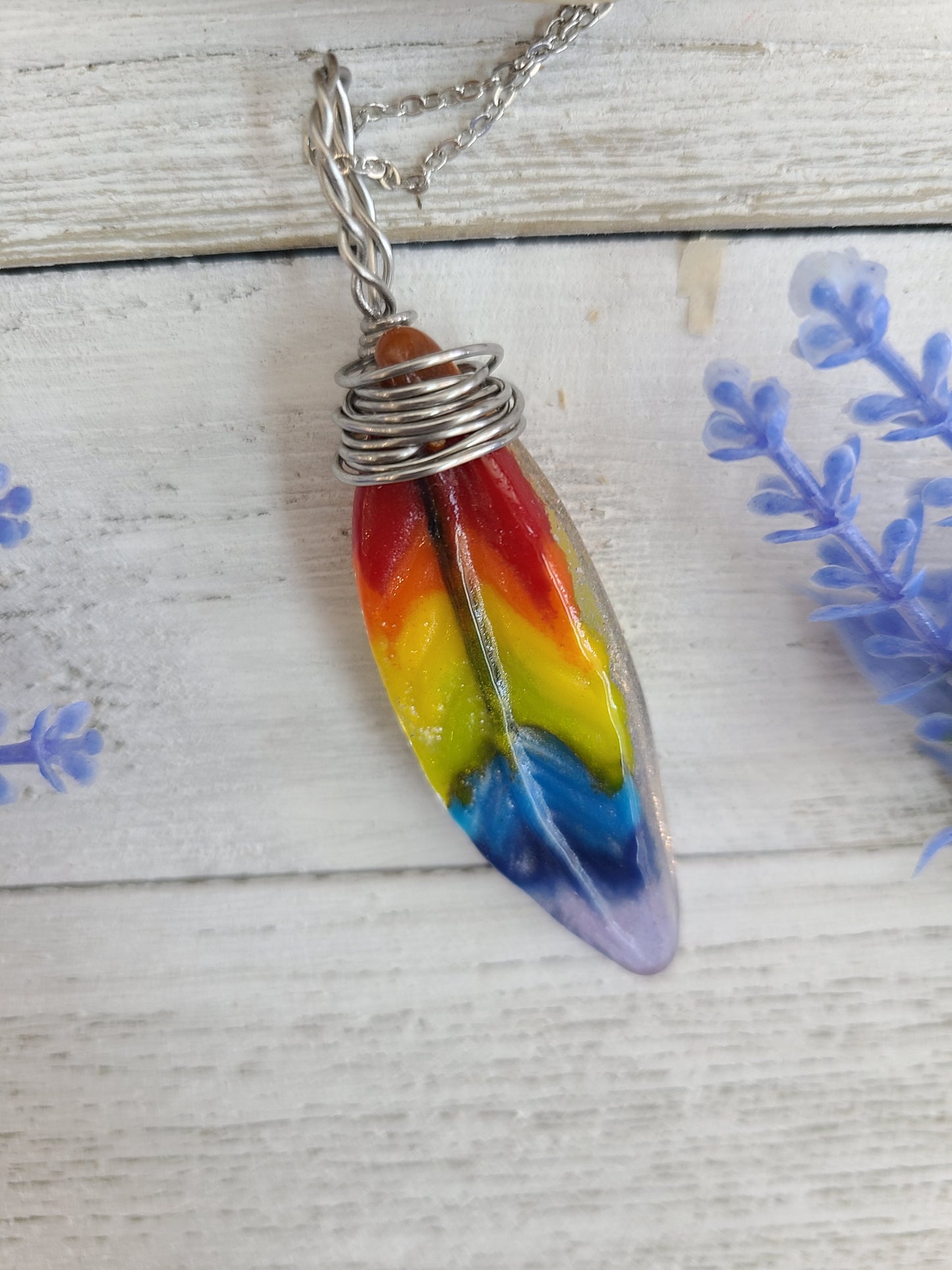 Rainbow Feather Pendant