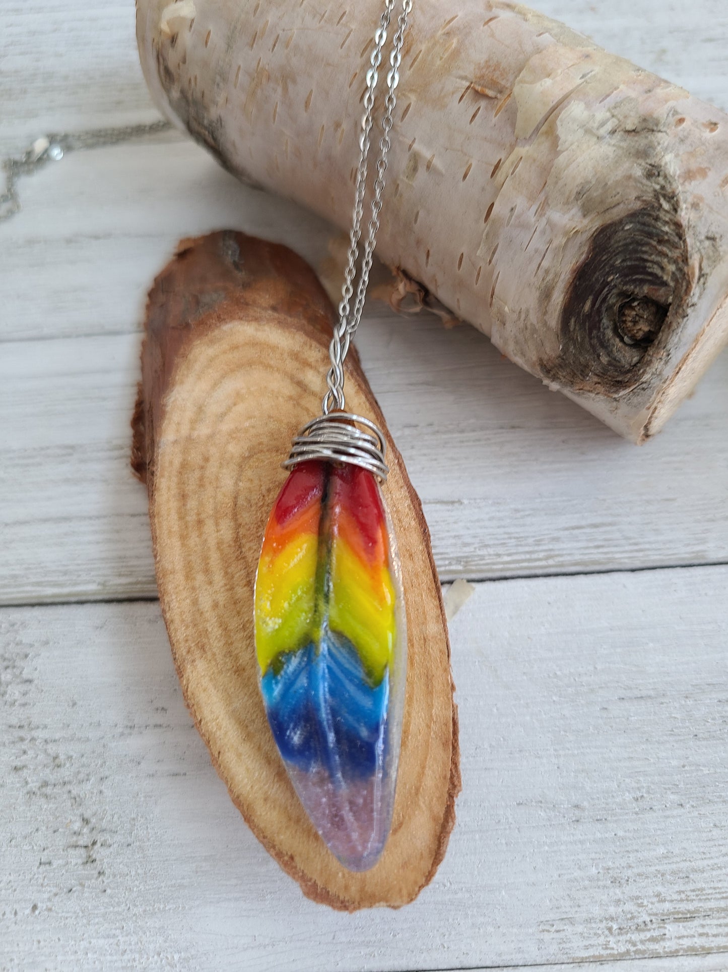 Rainbow Feather Pendant