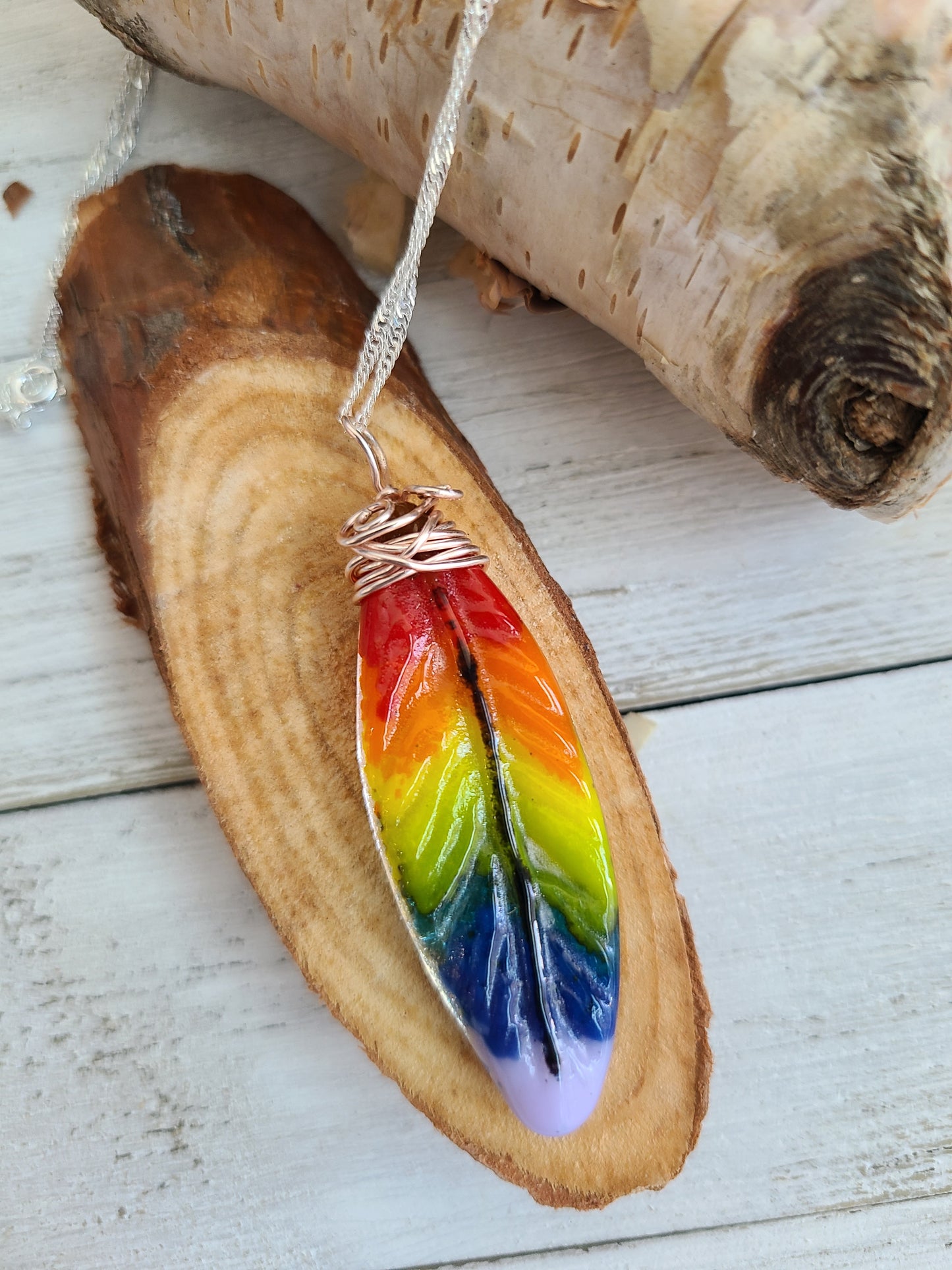 Rainbow Feather Pendant