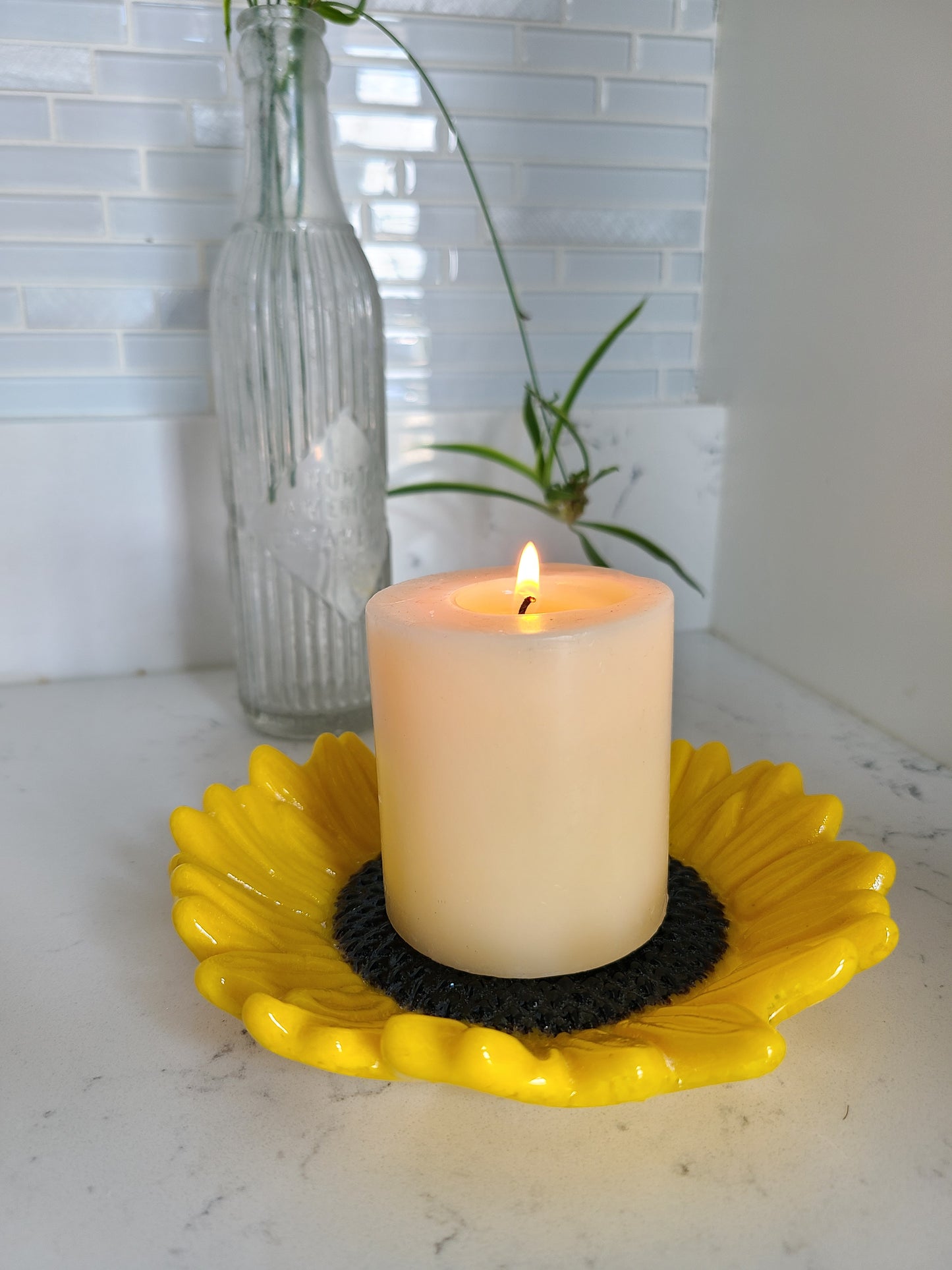 Fused Glass Sunflower Dish, Red Sunflower