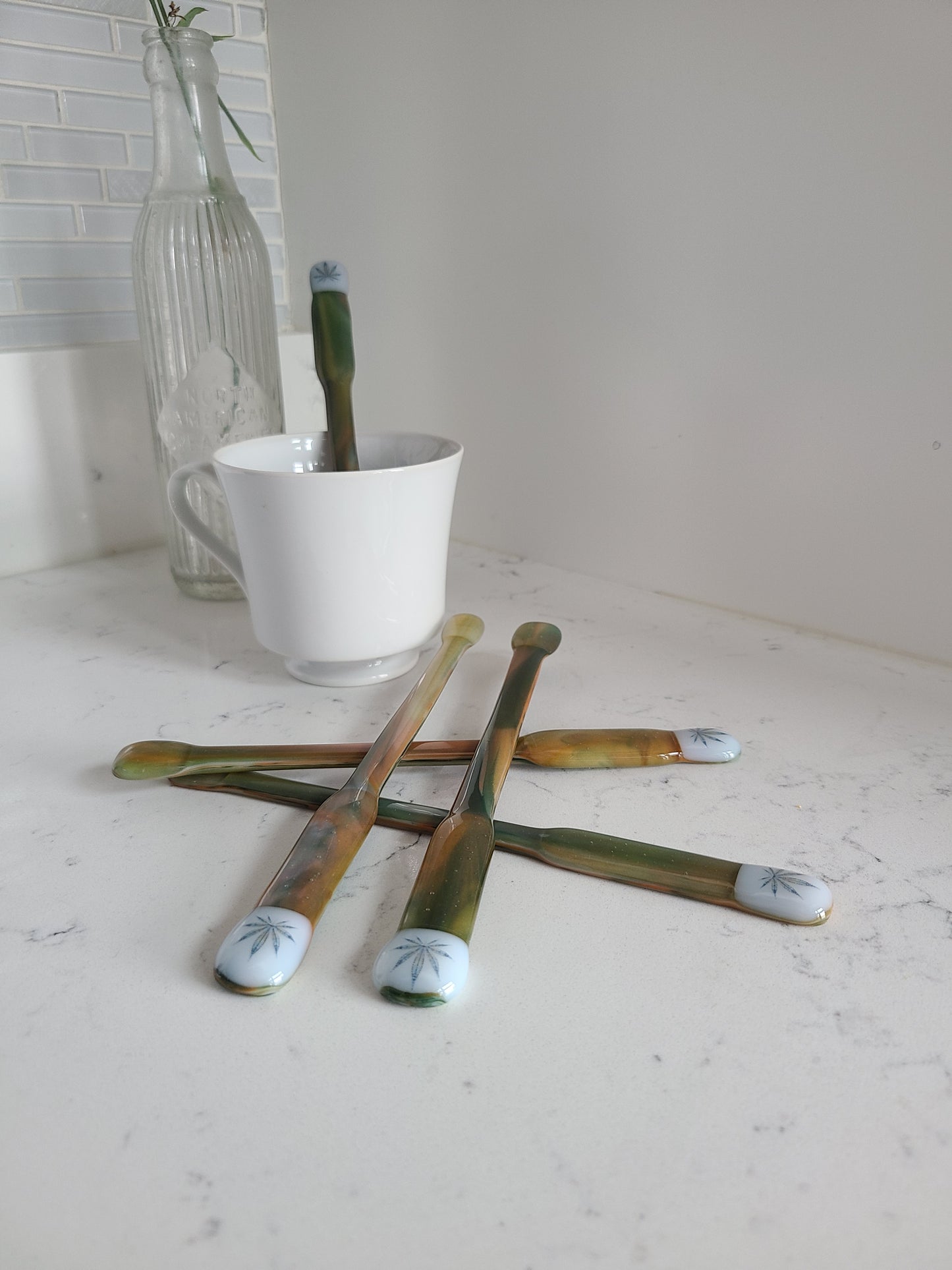 Swizzle Stick, Glass Drink Stirrer, Marijuana Decal