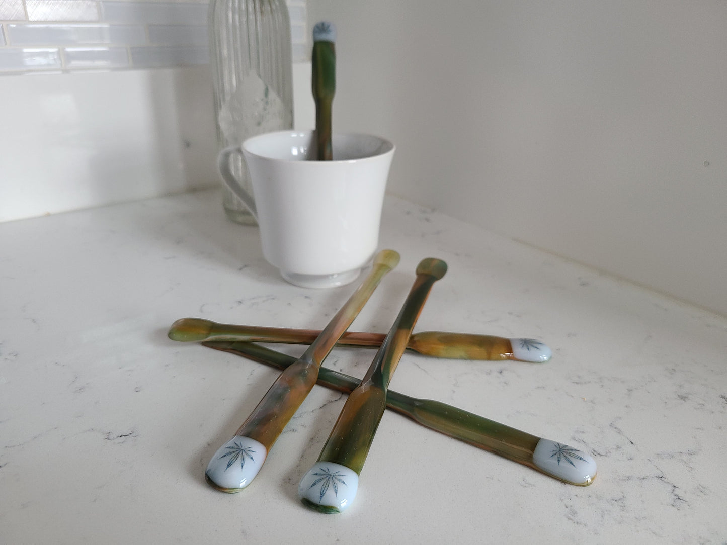 Swizzle Stick, Glass Drink Stirrer, Marijuana Decal