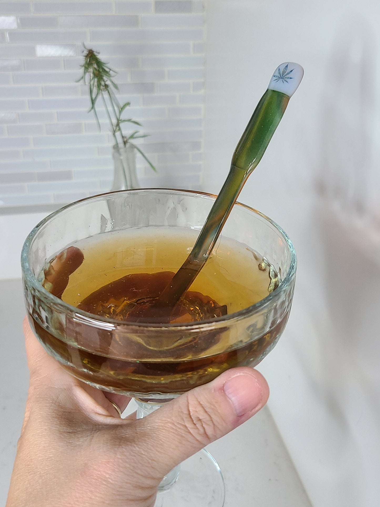 Swizzle Stick, Glass Drink Stirrer, Marijuana Decal