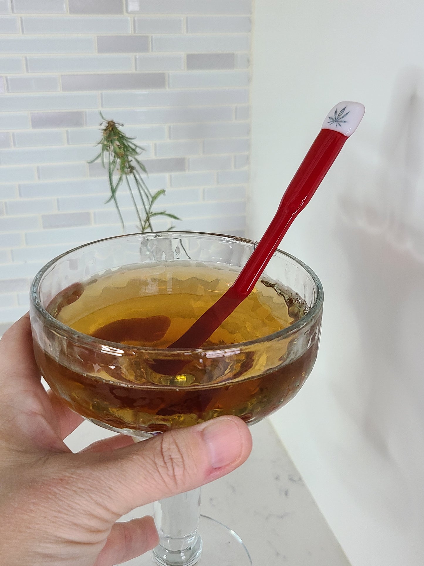 Swizzle Stick, Glass Drink Stirrer, Marijuana Decal