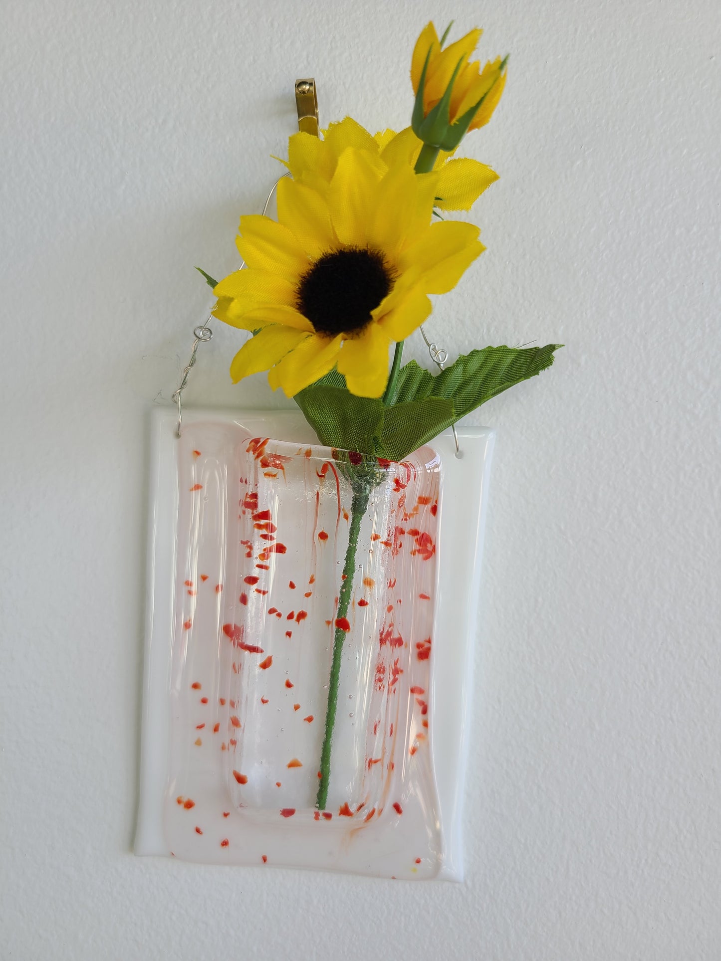 Randomly Red Patterned Fused Glass Wall Pocket Vase