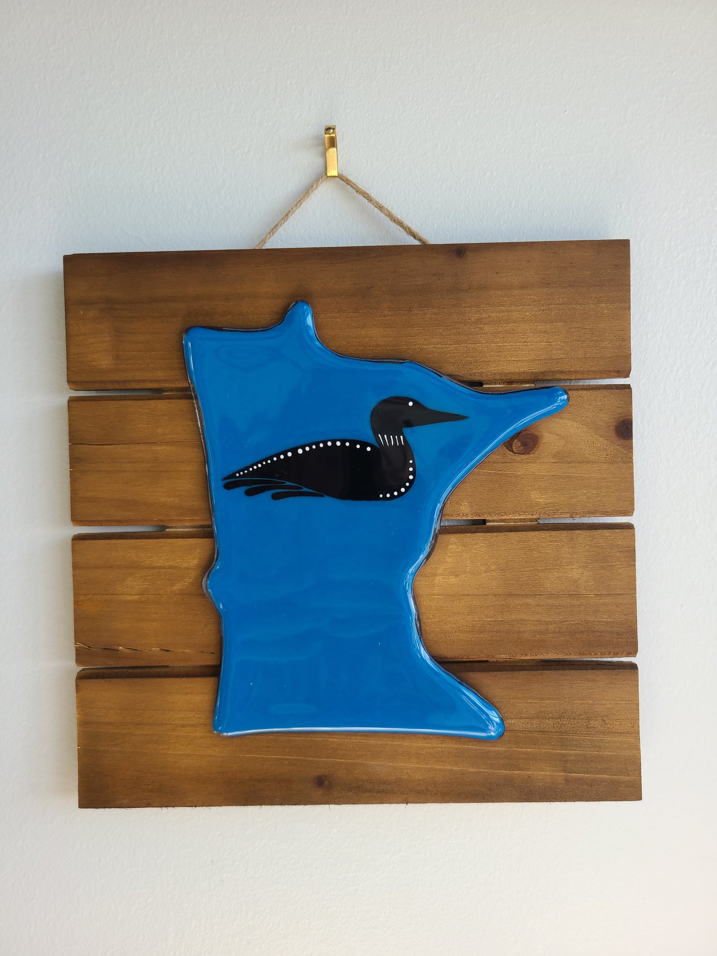 State of Minnesota, Minnesota Art, Loon Decor, Fused Glass Art, Minnesota Gifts, Glass on Wood, Loon Bird, Wall Decorations