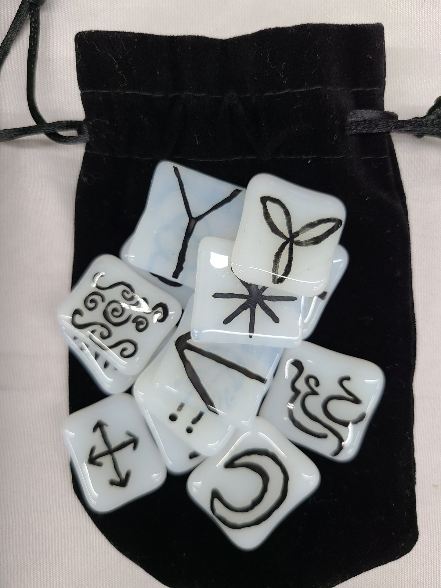 Witches Runes, White with Black Writing