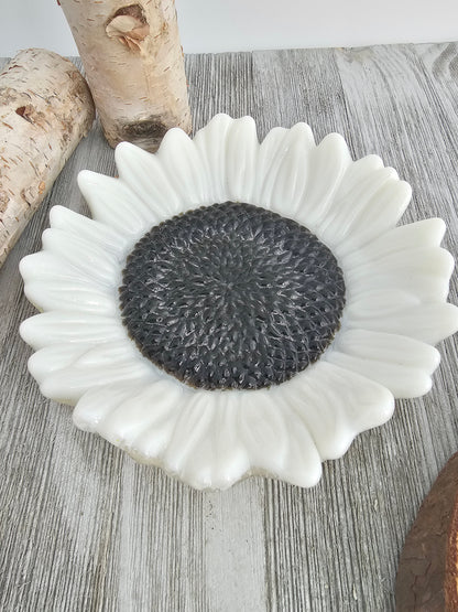 Fused Glass Sunflower Dish, White Sunflower