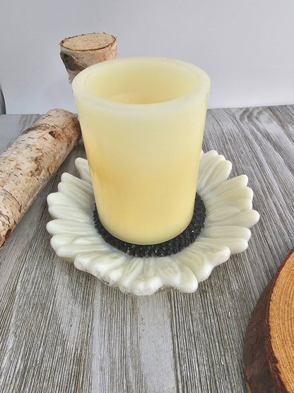 Fused Glass Sunflower Dish, White Sunflower