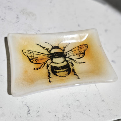 Bumble Bee Dish, Fused Glass Dish, Yellow and White