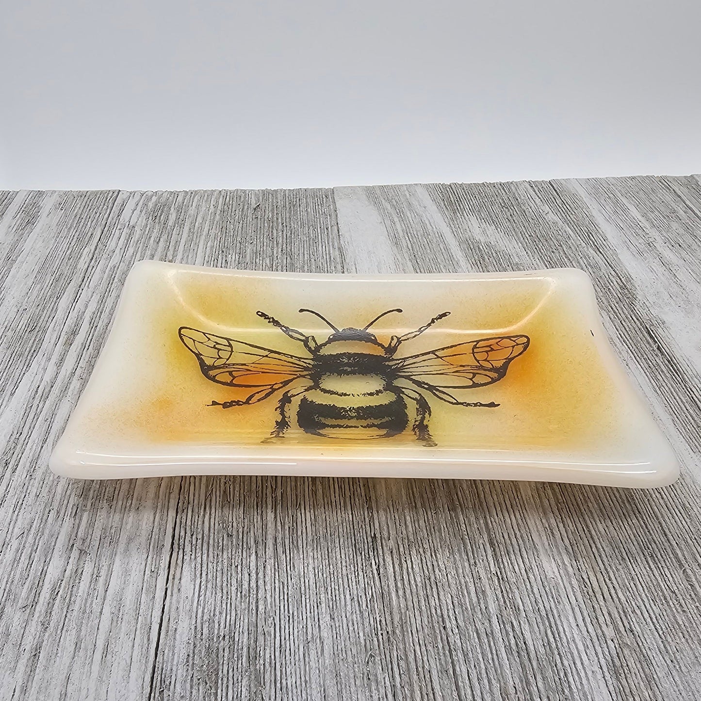 Bumble Bee Dish, Fused Glass Dish, Yellow and White