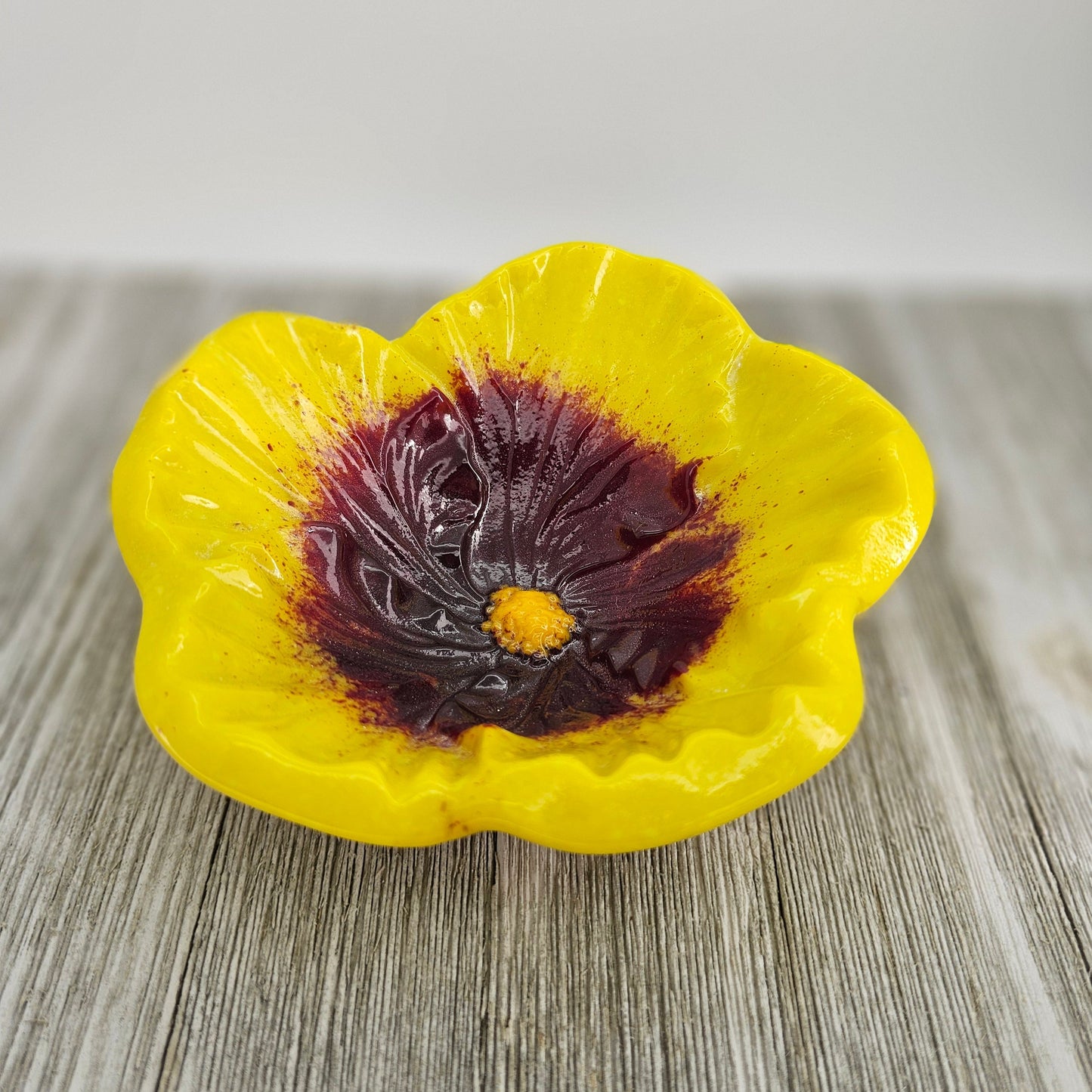Fused Glass Hibiscus Bowl - Yellow and Red