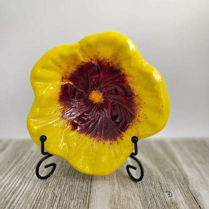Fused Glass Hibiscus Bowl - Yellow and Red