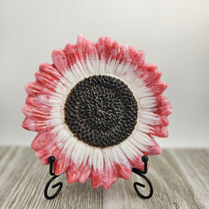 Glass Sunflower Bowl, Pink and White Sunflower