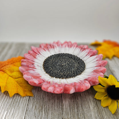 Glass Sunflower Bowl, Pink and White Sunflower